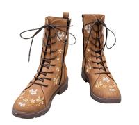 Générique 2025 Nouveau Bottines Femme Hiver Chic Imprimé Bottine À Lacets Botte Bout Rond Plates Bottes Plateforme Antidérapante Boot Fantaisie Chaussure Mi Mollet Boot Botte Equitation Femme Western