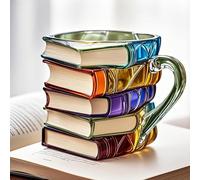 Générique 2025 Nouveau Painted Book Mug, Handmade Coloring Glass Stacked Book Coffee Mugs, Novelty Unique Colorful Books Stack Shaped Coffee Cup Gifts for Books Lovers Readers Librarians Writers