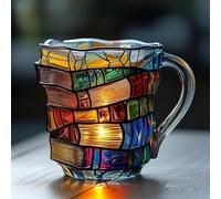 Générique 2025 Nouveau Painted Book Mug, Handmade Coloring Glass Stacked Book Coffee Mugs, Novelty Unique Colorful Books Stack Shaped Coffee Cup Gifts for Books Lovers Readers Librarians Writers