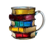 Générique 2025 Nouveau Painted Book Mug, Handmade Coloring Glass Stacked Book Coffee Mugs, Novelty Unique Colorful Books Stack Shaped Coffee Cup Gifts for Books Lovers Readers Librarians Writers