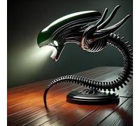 Générique 2025 Nouveau Sci-Fi LED Lampe de Table Alien 3D Film Résine Night Light, noir Espace Thème Statue Ornements Chambre/Bureau Décoration, collection Éclairage À La Maison Cadeau