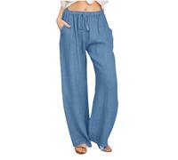 Générique 2025 Pantalon Fluide Femme Été Lin Pantalons Chic et Elegant Décontractés Léger Respirant Ample Pantalon Large Femmes Soldes D'Été Vetement Mode Tendance Pants avec Poches Pas Cher