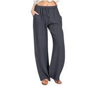 Générique 2025 Pantalon Fluide Femme Été Lin Pantalons Chic et Elegant Décontractés Léger Respirant Ample Pantalon Large Femmes Soldes D'Été Vetement Mode Tendance Pants avec Poches Pas Cher