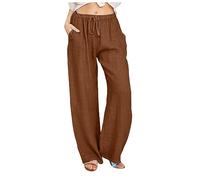 Générique 2025 Pantalon Fluide Femme Été Lin Pantalons Chic et Elegant Décontractés Léger Respirant Ample Pantalon Large Femmes Soldes D'Été Vetement Mode Tendance Pants avec Poches Pas Cher