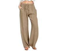 Générique 2025 Pantalon Fluide Femme Été Lin Pantalons Chic et Elegant Décontractés Léger Respirant Ample Pantalon Large Femmes Soldes D'Été Vetement Mode Tendance Pants avec Poches Pas Cher