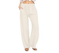 Générique 2025 Pantalon Fluide Femme Été Lin Pantalons Chic et Elegant Décontractés Léger Respirant Ample Pantalon Large Femmes Soldes D'Été Vetement Mode Tendance Pants avec Poches Pas Cher