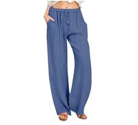 Générique 2025 Pantalon Fluide Femme Été Lin Pantalons Chic et Elegant Décontractés Léger Respirant Ample Pantalon Large Femmes Soldes D'Été Vetement Mode Tendance Pants avec Poches Pas Cher