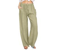 Générique 2025 Pantalon Fluide Femme Été Lin Pantalons Chic et Elegant Décontractés Léger Respirant Ample Pantalon Large Femmes Soldes D'Été Vetement Mode Tendance Pants avec Poches Pas Cher