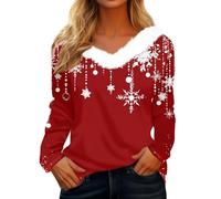 Générique 2025 Pull Moche de Noel Femme Col V Fourrure Pulls Moche De Noels Manches Longues Drole Mode T Shirt Christmas Moche Lumineux Chic et Elégant Tenue Sweatshirt Noëls Femmes