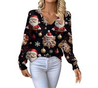 Générique 2025 Pull Noël Femmes Chic en Tricot Côtelé Pull À Col en V À Manche Longue Drôles Fête De Noël Sweat Chaud Douce Automne/Hiver Sweater Décontractée Nouveau Style Christmas Moche Chemisier