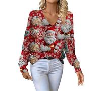 Générique 2025 Pull Noël Femmes Chic en Tricot Côtelé Pull À Col en V À Manche Longue Drôles Fête De Noël Sweat Chaud Douce Automne/Hiver Sweater Décontractée Nouveau Style Christmas Moche Chemisier