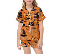 Générique 2025 Pyjamas De Halloween pour Enfants,Ensemble Pyjama 2 Pièces Ensembles Fille et Ado Haut Pantalons Ensemble Mignon Imprimé fantôme Le Carnaval la Fête d'halloween