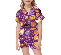Générique 2025 Pyjamas De Halloween pour Enfants,Ensemble Pyjama 2 Pièces Simple Doux Surpyjama Haut Top Pantalon Ensembles imprimés Cadeau d'halloween Fille Filles et GarçOns