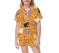 Générique 2025 Pyjamas De Halloween pour Enfants,Ensemble Pyjama 2 Pièces Simple Doux Surpyjama Haut Top Pantalon Ensembles imprimés Cadeau d'halloween Fille Filles et GarçOns
