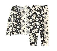 Générique 2025 Pyjamas De Halloween pour Enfants,Halloween Ensembles Pyjama Ensemble en Coton Simple Haut Top Pantalon 2 Pièces Bien serré Coupe troite Motif Citrouille Filles Costume Nuit Cadeaux