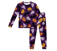 Générique 2025 Pyjamas De Halloween pour Enfants,Halloweenl 2 Pièces Vêtements Nuit Ensembles Pyjama Fille et Ado Simple Haut Top Pantalon Tenues Détente Motif Citrouille Filles Costume Cadeaux