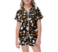Générique 2025 Pyjamas pour Enfants Pyjama De Halloween Ensembles imprimés Ensemble Manches Longues Mignon Kids Unisex Coton Enfant ou Ado