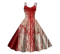 Générique 2025 Robe d'halloween Femme Couleur Sang Imprimé Deguisement Dresses Sexy Robes sans Manches A Line Spaghetti de Cocktail Halloween Imprimé Costume for Cosplay