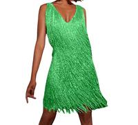 Générique 2025 Robe Disco sans Manches en Plumes à Sequins à Franges de Couleur Unie pour Femmes Robe de Femme Robe Sequins Paillettes Bretelles Spaghetti Robe a Frange Cocktail Robe de Soirée