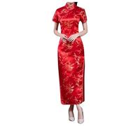 Générique 2025 Robe Femme Jupe Robe Cheongsam Chinoise Vintage brodée à Manches Courtes et Longue Longueur Qipao Traditionnelle pour Femme Robe Paillette Sexy (Watermelon Red, XXXXXXL)