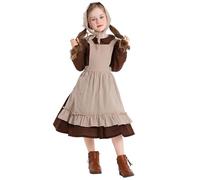 Générique 2025 Robe Paysanne Enfant Fille Costume de Village Tenue Soubrette Française Elégant Déguisement Victorien Médiéval Colonial avec Tablier Bonnet