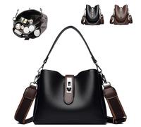 Générique 2025 Sac seau à trois sangles pour femme, sac à bandoulière polyvalent à la mode, avec de larges bretelles réglables(black)