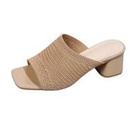 Générique 2025-Sandales Pantoufles Femmes - Talon Haut en Tissage Volant et Tricot, Sabots à Talon Épais, Couleur Uni, Mode Respirant