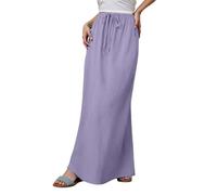 Générique 2025 Summer Linen Maxi Skirts for Women Cute Vacation Boho Long Flowy Skirts Chiffon Comfy Drawstring Waist A Line Tops (Purple,TG)