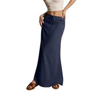Générique 2025 Summer Linen Maxi Skirts for Women Cute Vacation Boho Long Flowy Skirts Chiffon Comfy Drawstring Waist A Line Tops (Navy,M)