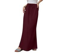 Générique 2025 Summer Linen Maxi Skirts for Women Cute Vacation Boho Long Flowy Skirts Chiffon Comfy Drawstring Waist A Line Tops (Wine,M)