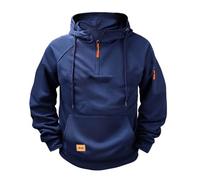 Générique 2025 Sweat à Capuche Demi-Cardigan Homme Automne Hiver Coupe Ample Chaud Doublé de Polaire Col V Manches Longues Sweatshirt Couleur Unie Léger Multi-Poches Comfort Everyday Sweat