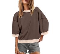Générique 2025 Sweat à Capuche Femme Courte Automne Hiver Manches Courtes Décontractés Élégant Simplicité Doux Sweatshirt Mode Décontractés Col Rabattu Pullover