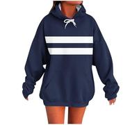 Générique 2025 Sweat à Capuche Femme Manches Longues Col Rond Chaud Automne Sweat-Shirt Simplicité Mode Couleur Unie Rayé Comfort Everyday Pullover avec Cordon de Serrage