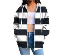 Générique 2025 Sweat à Capuche Femme Zippé Rayé Automne Hiver Manches Longues Contraste Couleurs Sweatshirt Simplicité Confortable Mode Sweatshirts avec Poches Cordon de Serrage