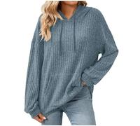 Générique 2025 Sweatshirt de Maison pour Femme avec Capuche Manches Longues Automne Hiver Épaules Tombantes Sweatshirt Comfort Everyday Couleur Unie Tricot Tressé Pullover