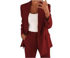 Générique 2025 Tailleur Femme Ensemble Pantalon 2 Pièces Chic et Elegant Couleur Unie Slim Fit Blazer Veste Formel Bureau Travail Pantalon Costumes Manteau Ensemble Col Revers Veste Manteau Pantalons