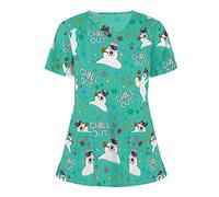 Générique 2025 Tunique Médicale Noël Femme Col en V Blouse Medicale Femme Banche Manche Courte Uniforme De Travail Blouse Infirmiere Femme Professionnelle Uniforme D'infirmière Uniforme