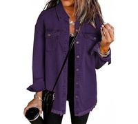 Générique 2025 Women's Casual Denim Button Down Distressed Jacket, New Oversized Button up Frayed Hem Shacket with Pockets (Dark Purple,TG)