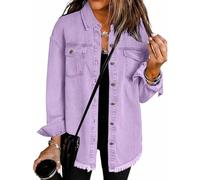 Générique 2025 Women's Casual Denim Button Down Distressed Jacket, New Oversized Button up Frayed Hem Shacket with Pockets (Light Purple,M)