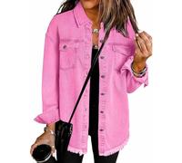 Générique 2025 Women's Casual Denim Button Down Distressed Jacket, New Oversized Button up Frayed Hem Shacket with Pockets (Pink,TG)