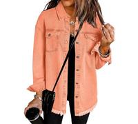 Générique 2025 Women's Casual Denim Button Down Distressed Jacket, New Oversized Button up Frayed Hem Shacket with Pockets (Orange,TG)