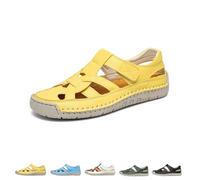 Générique 2025 Women's Closed Toe Hollow Fisherman Sandals Summer Comfortable Roman Woven Soft Sole Lightweight Non-slip Beach Beach Shoes (Yellow,37)
