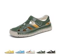 Générique 2025 Women's Closed Toe Hollow Fisherman Sandals Summer Comfortable Roman Woven Soft Sole Lightweight Non-slip Beach Beach Shoes (Green,43)