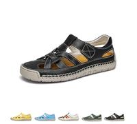 Générique 2025 Women's Closed Toe Hollow Fisherman Sandals Summer Comfortable Roman Woven Soft Sole Lightweight Non-slip Beach Beach Shoes (Black,38)
