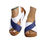 Générique 2025 Women's Contrast Color Wedge Orthopedic Sandals Summer Contrast Color Crisscross Strap Open Toe Sandal Beach Shoes (Blue,38)