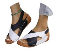 Générique 2025 Women's Contrast Color Wedge Orthopedic Sandals Summer Contrast Color Crisscross Strap Open Toe Sandal Beach Shoes (Black,40)