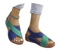 Générique 2025 Women's Contrast Color Wedge Orthopedic Sandals Summer Contrast Color Crisscross Strap Open Toe Sandal Beach Shoes (Green,37)