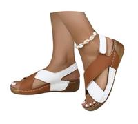 Générique 2025 Women's Contrast Color Wedge Orthopedic Sandals Summer Contrast Color Crisscross Strap Open Toe Sandal Beach Shoes (Brown,40)