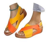 Générique 2025 Women's Contrast Color Wedge Orthopedic Sandals Summer Contrast Color Crisscross Strap Open Toe Sandal Beach Shoes (Orange,37)