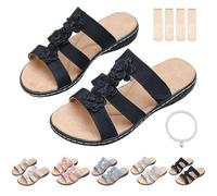 Générique 2025 Women's Floral-Embellished Slip on Sandals, Plus Size Comfortable Arch Support & Low Wedges Sandals for Wide Feet (Black,36)